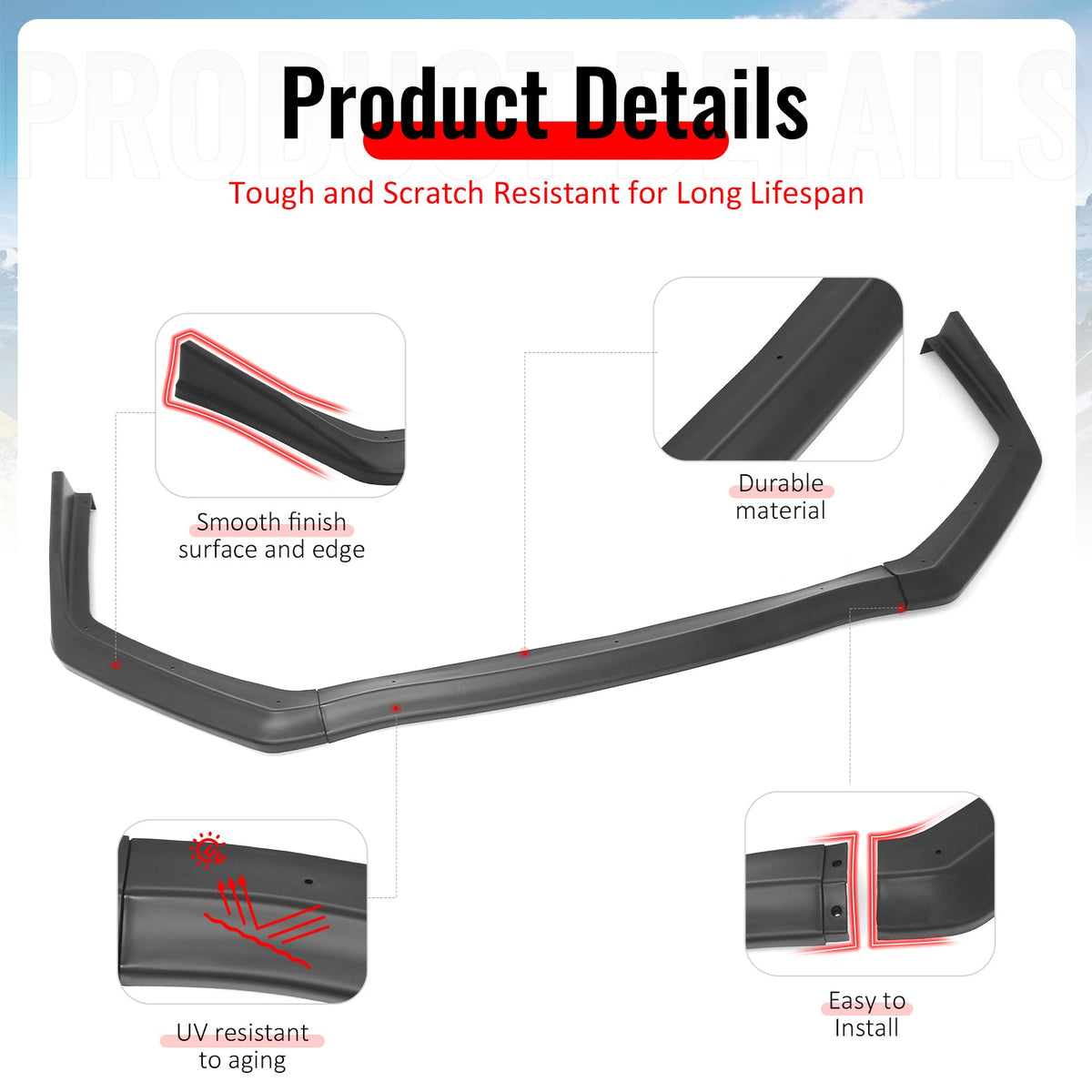 2015-2021 Subaru WRX & WRX STI Matte Black Front Bumper Lip Spoiler PP 3PCS Set