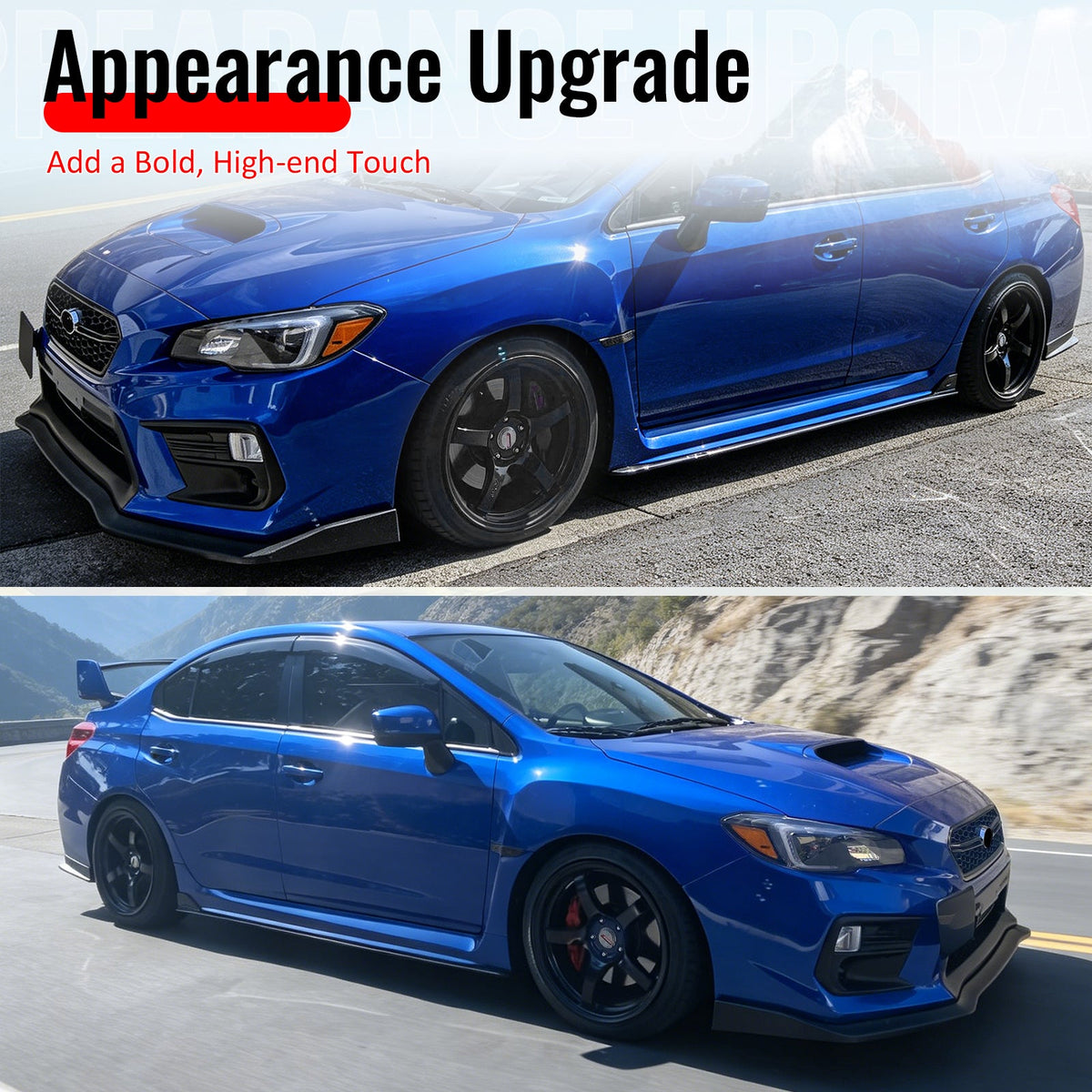 2015-2021 Subaru WRX & WRX STI Matte Black Front Bumper Lip Spoiler PP 3PCS Set
