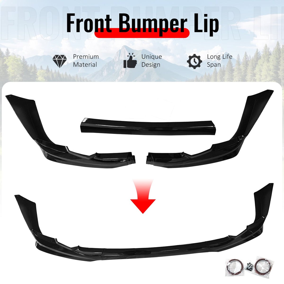 2011-2013 Toyota Corolla T Style Gloss Black Front Bumper Lip PP