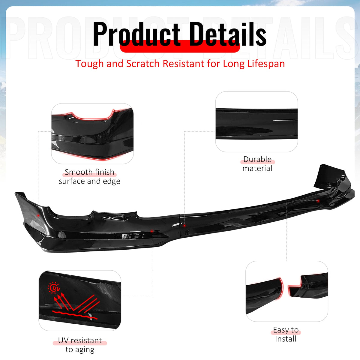 2011-2013 Toyota Corolla T Style Gloss Black Front Bumper Lip PP