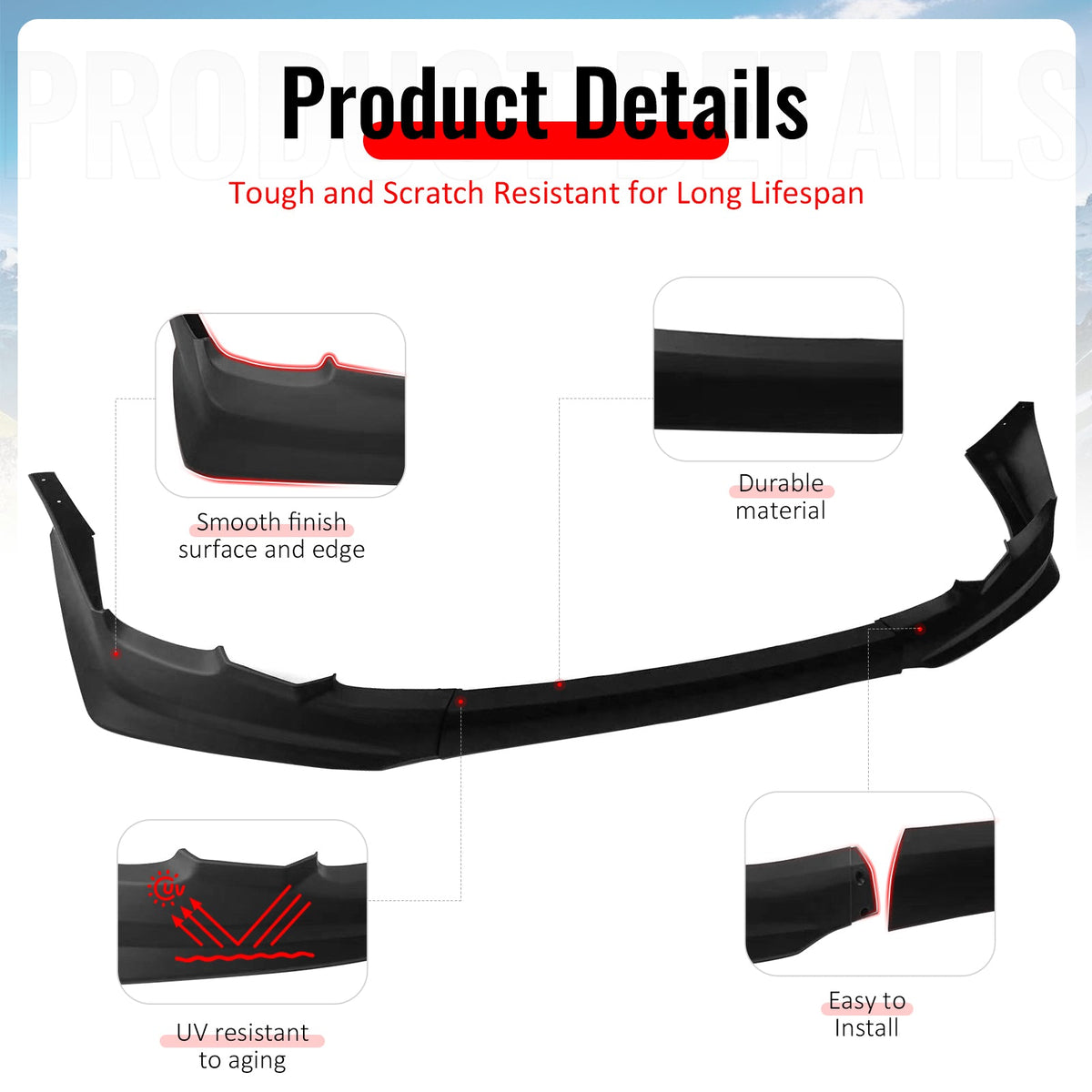 2011-2013 Toyota Corolla T Style Matte Black Front Bumper Lip PP