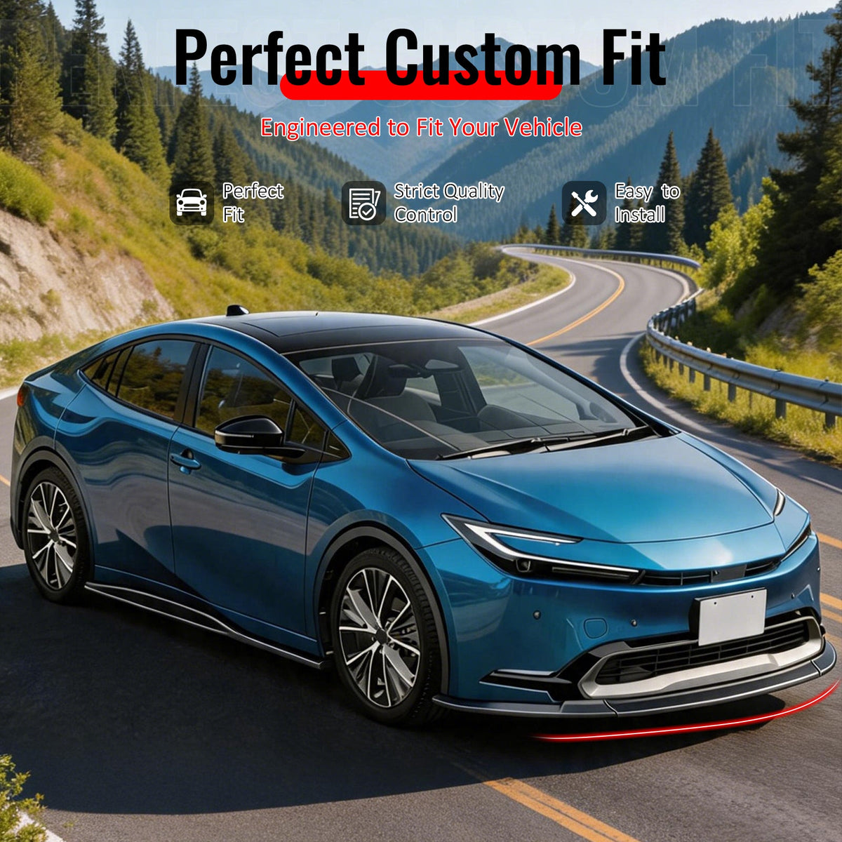 2023-2026 Toyota Prius & Prius Prime AR Style Gloss Black Front Bumper Lip ABS 3PCS