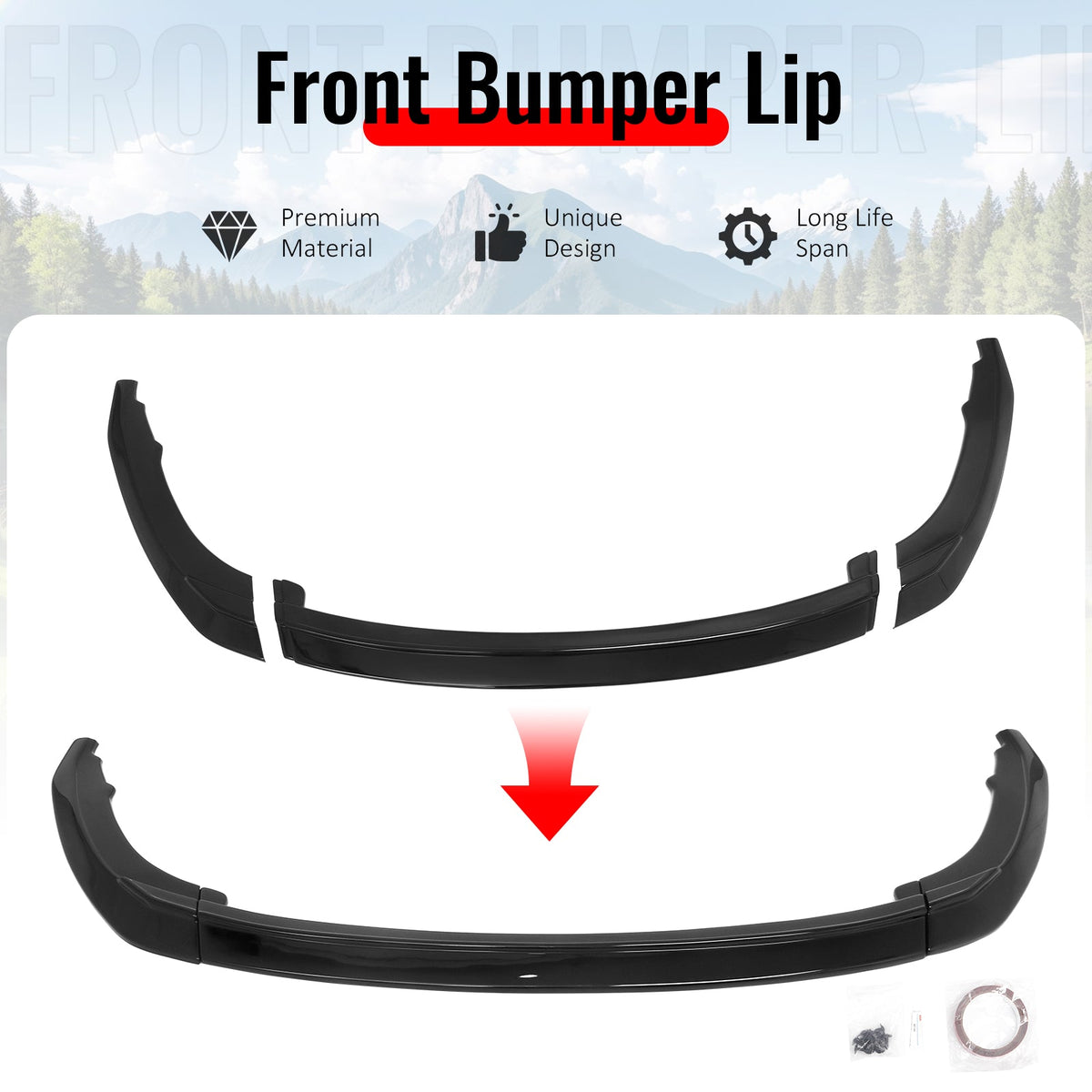 2023-2026 Toyota Prius & Prius Prime AR Style Gloss Black Front Bumper Lip ABS 3PCS