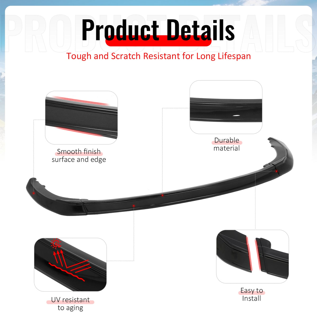 2023-2026 Toyota Prius & Prius Prime AR Style Gloss Black Front Bumper Lip ABS 3PCS