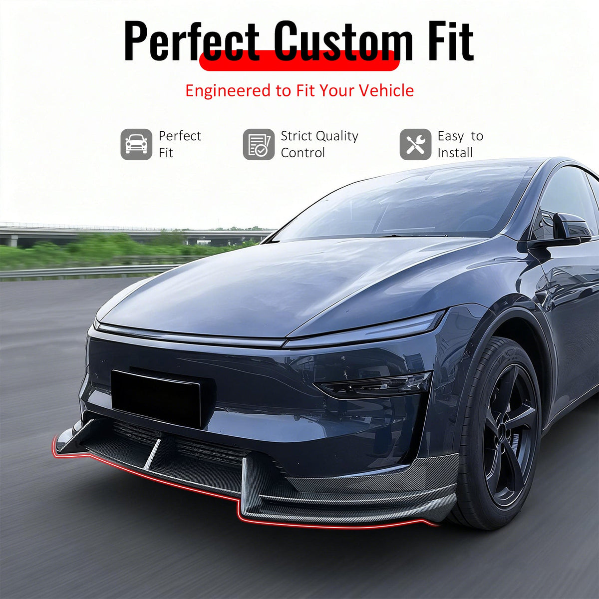 2026 Tesla Model Y Juniper Premium 3PCS Front Lower Bumper Lip Air Dam Chin Spoiler Splitter IKON Style Painted Carbon Fiber Print ABS Plastic