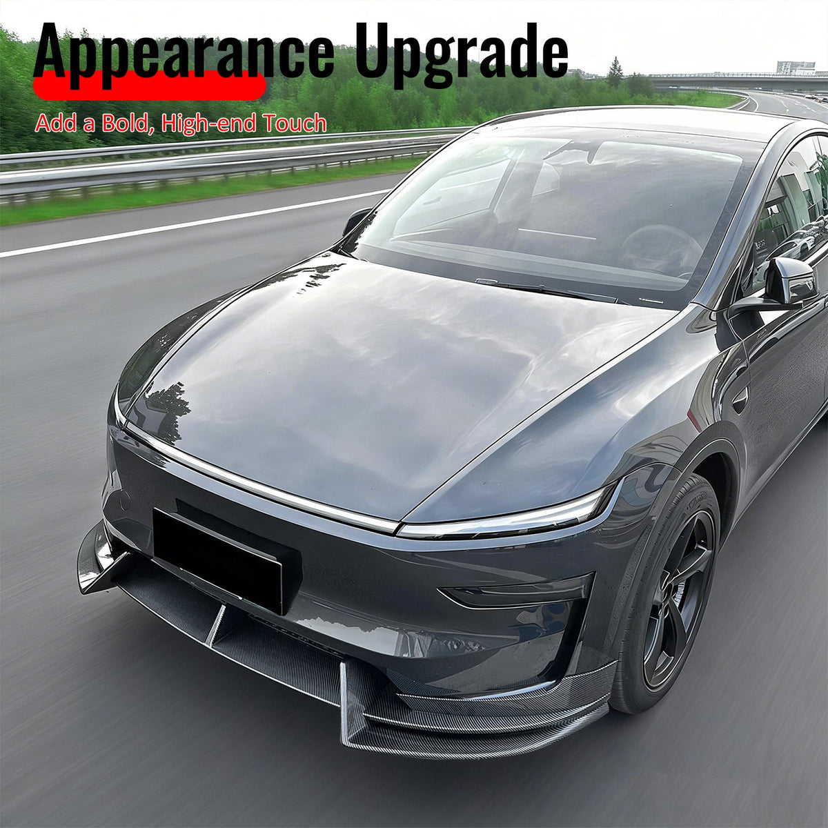 2026 Tesla Model Y Juniper Premium 3PCS Front Lower Bumper Lip Air Dam Chin Spoiler Splitter IKON Style Painted Carbon Fiber Print ABS Plastic