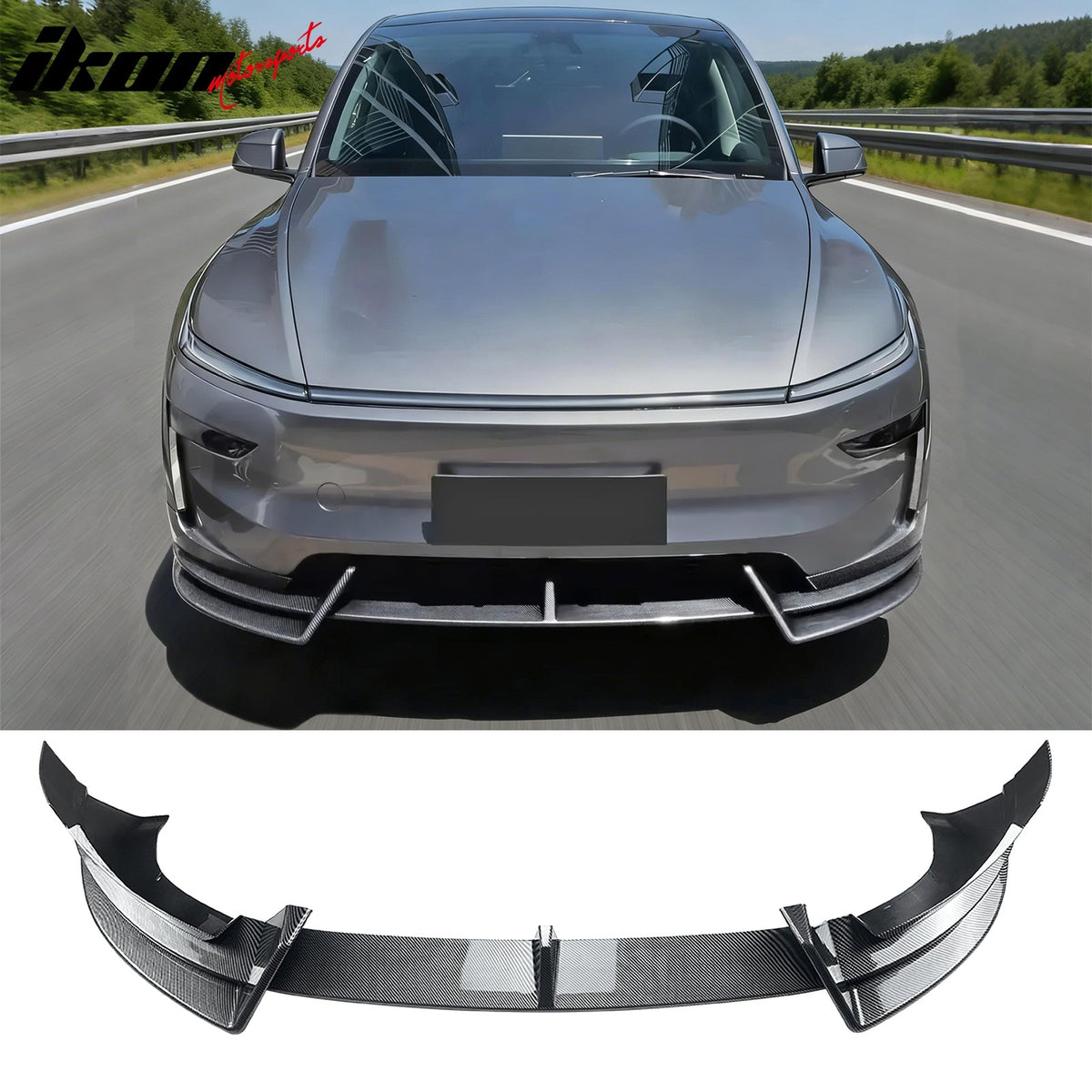2026 Tesla Model Y Juniper Premium 3PCS Front Lower Bumper Lip Air Dam Chin Spoiler Splitter IKON Style Painted Carbon Fiber Print ABS Plastic