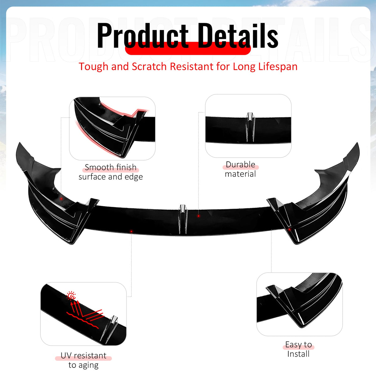 2026 Tesla Model Y Juniper Premium 3PCS Front Lower Bumper Lip Air Dam Chin Spoiler Splitter IKON Style Painted Gloss Black ABS Plastic