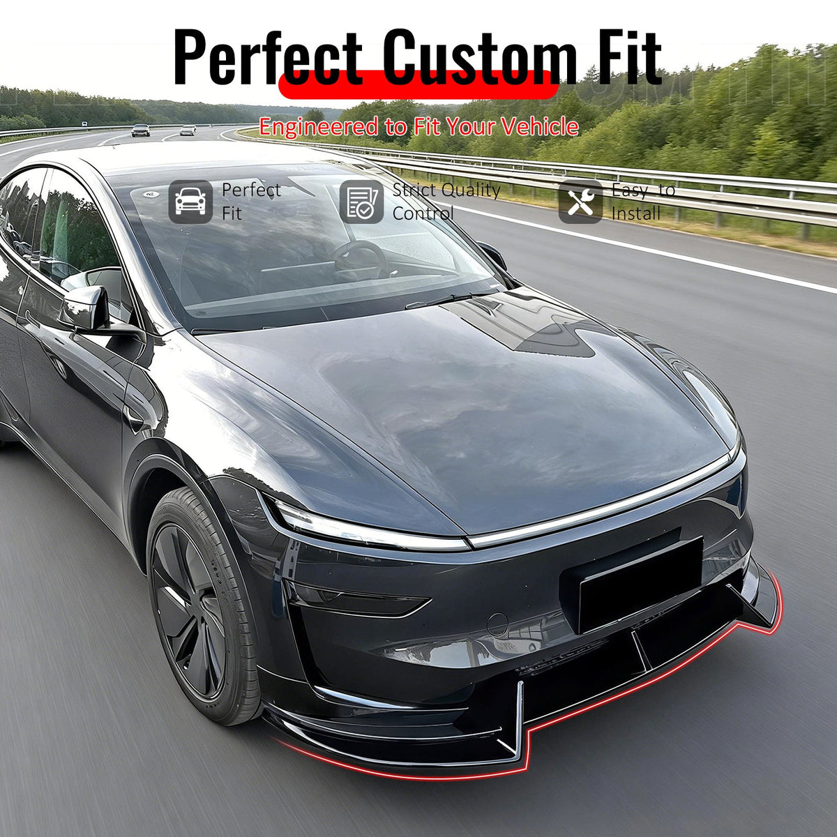 2026 Tesla Model Y Juniper Premium 3PCS Front Lower Bumper Lip Air Dam Chin Spoiler Splitter IKON Style Painted Matte Black ABS Plastic