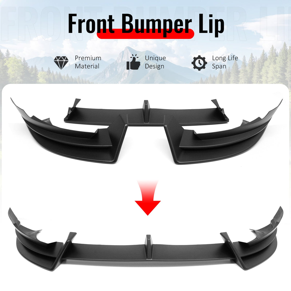 2026 Tesla Model Y Juniper Premium 3PCS Front Lower Bumper Lip Air Dam Chin Spoiler Splitter IKON Style Painted Matte Black ABS Plastic