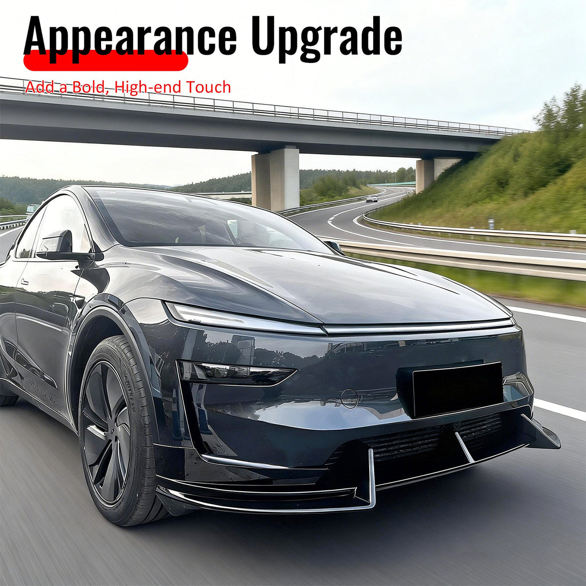 2026 Tesla Model Y Juniper Premium 3PCS Front Lower Bumper Lip Air Dam Chin Spoiler Splitter IKON Style Painted Matte Black ABS Plastic