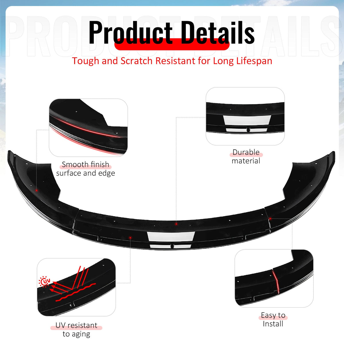 2024-2026 Tesla Model 3 (Not Fit Performance) 3PCS Front Lower Bumper Lip Air Dam Chin Spoiler Splitter IKON V4 Style Painted Gloss Black ABS Plastic