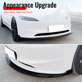 2024-2026 Tesla Model 3 (Not Fit Performance) 3PCS Front Lower Bumper Lip Air Dam Chin Spoiler Splitter IKON V4 Style Painted Gloss Black ABS Plastic