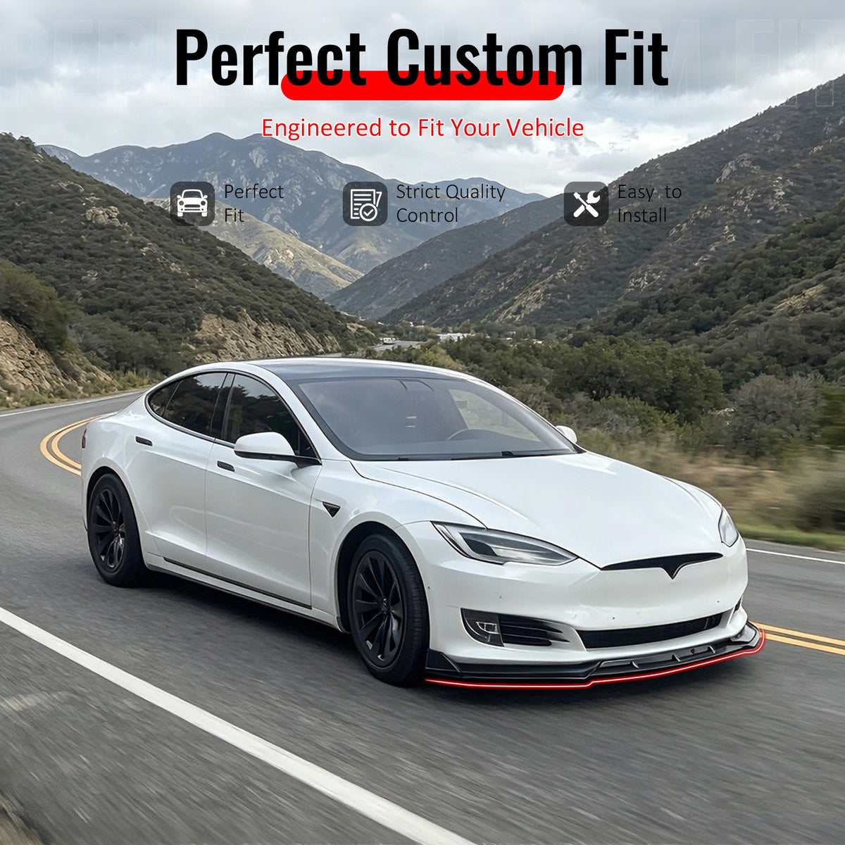 2016-2021 Tesla Model S Carbon Fiber Print Front Bumper Lip Chin Spoiler PP