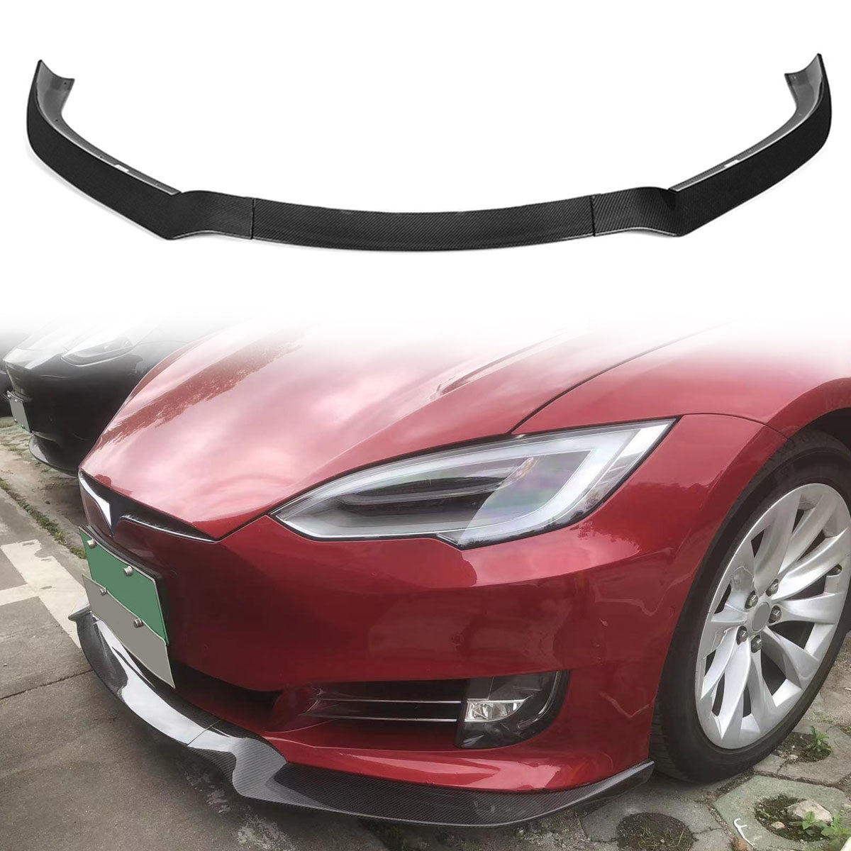 2017-2021 Tesla Model S Track Pack Carbon Fiber 3PC Front Bumper Lip