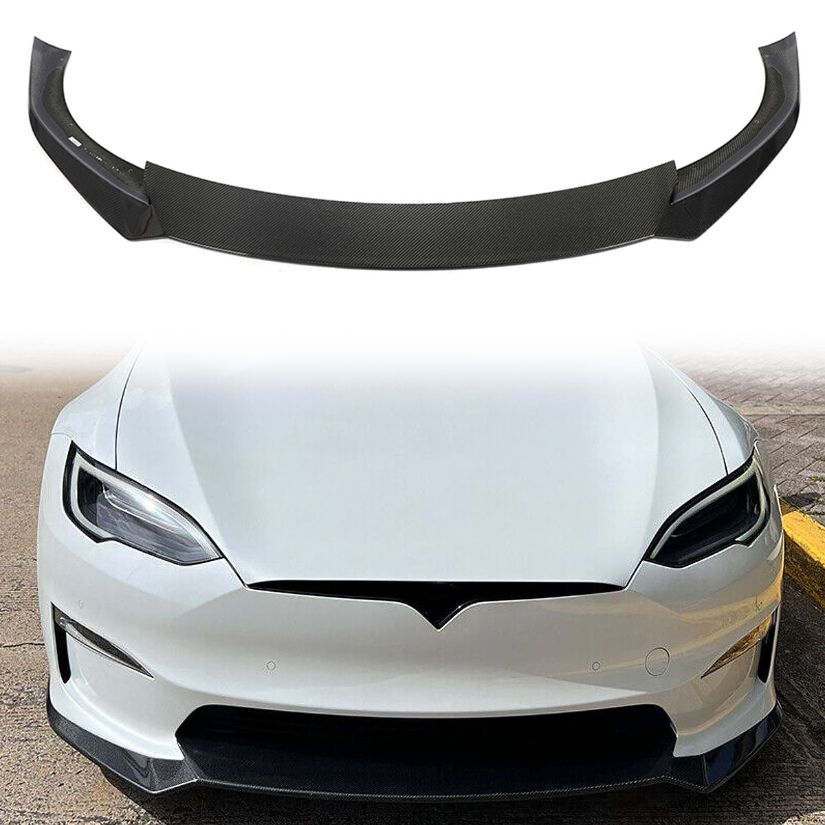 2021-2024 Tesla Model S Gloss Black Revozport Front Lip Carbon Fiber