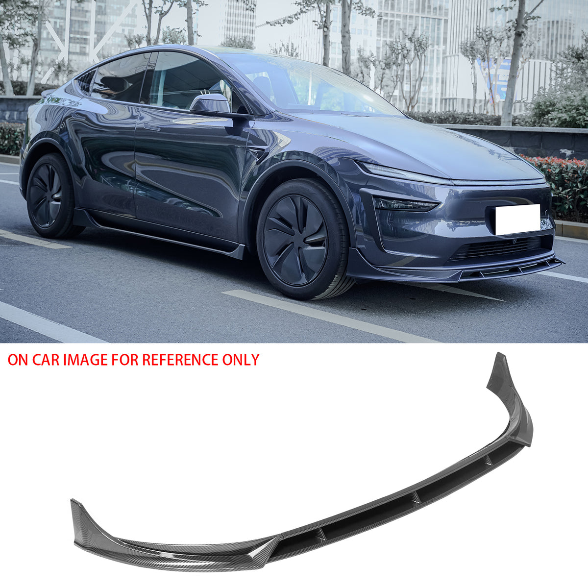 2025-26 Tesla Model Y Juniper Carbon Fiber Print 4PC Front Bumper Lip