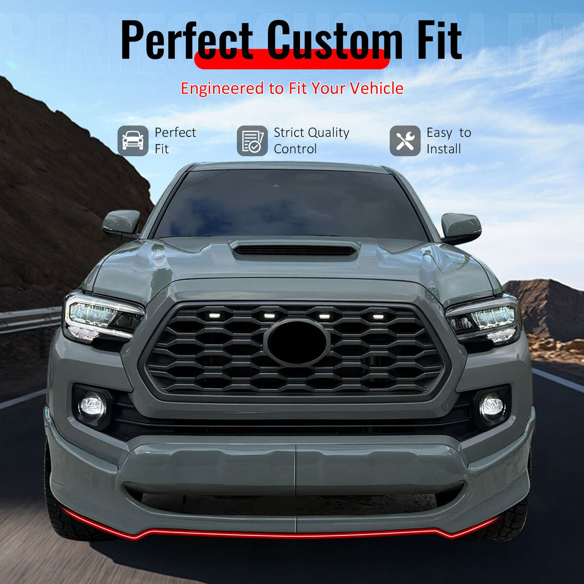 2016-2023 Toyota Tacoma IKON Style Unpainted Black Front Bumper Lip PU Polyurethane Air Dam Chin Lower Spoiler Splitter 2PCS