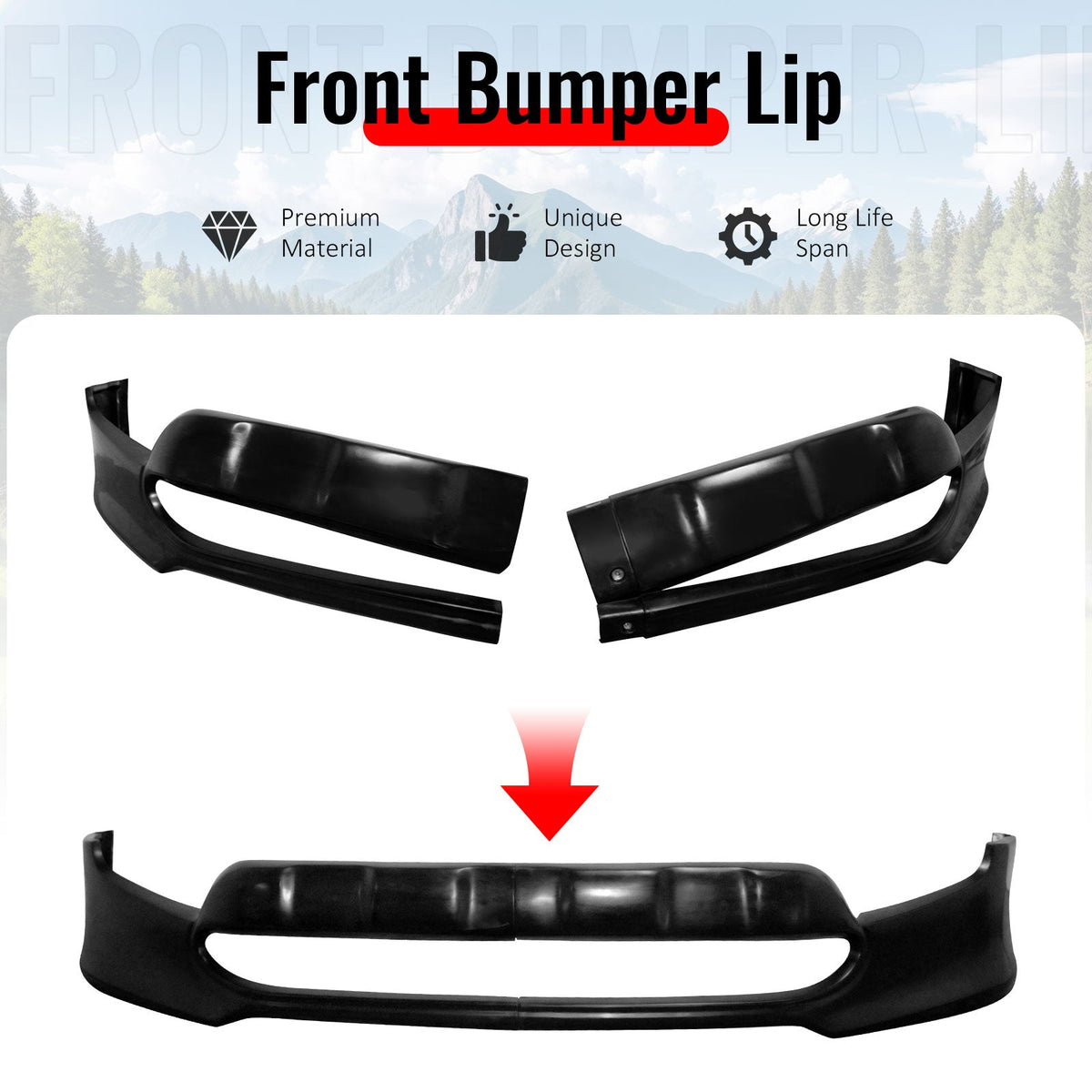 2016-2023 Toyota Tacoma IKON Style Unpainted Black Front Bumper Lip PU Polyurethane Air Dam Chin Lower Spoiler Splitter 2PCS