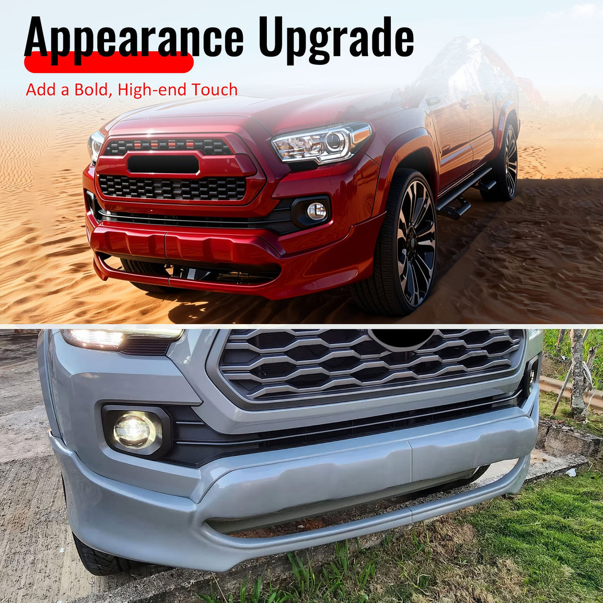 2016-2023 Toyota Tacoma IKON Style Unpainted Black Front Bumper Lip PU Polyurethane Air Dam Chin Lower Spoiler Splitter 2PCS