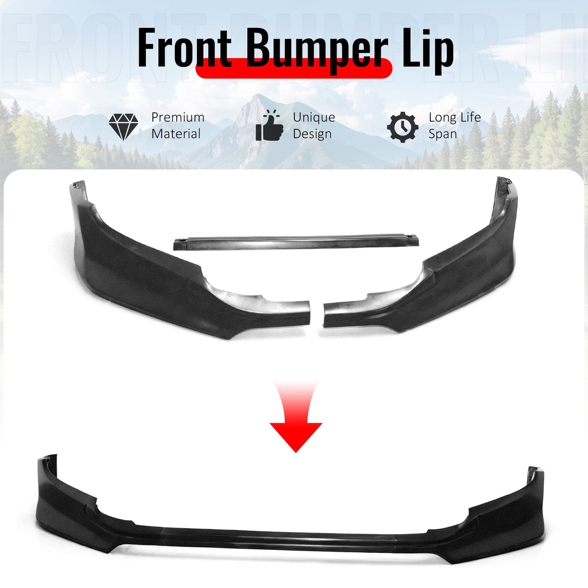 2016-2023 Toyota Tacoma IK Style 3PCS Front Bumper Lip Unpainted PU