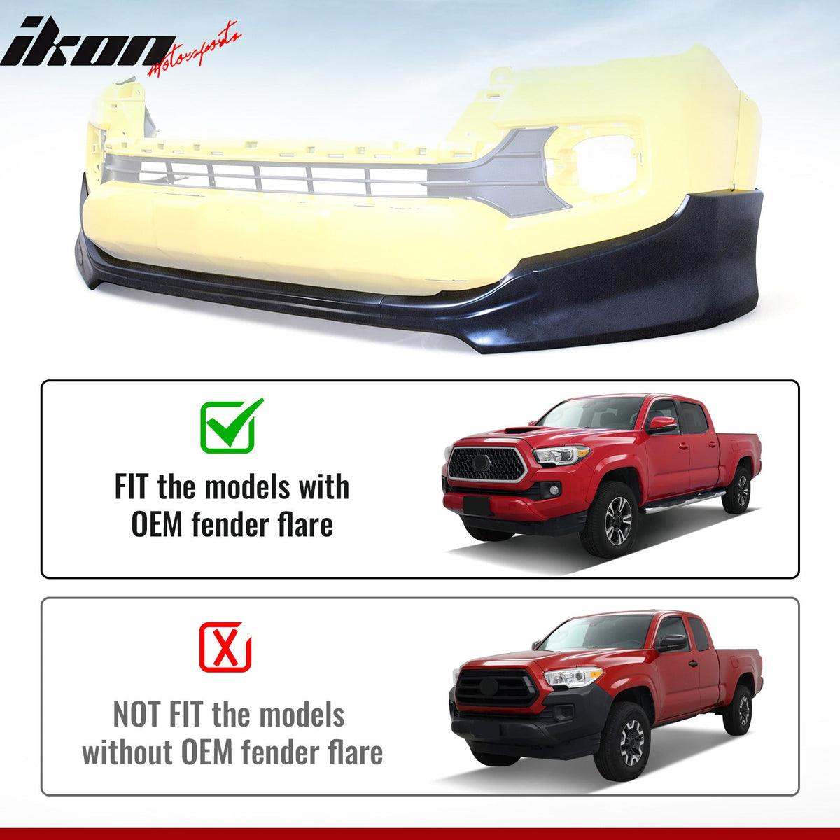 2016-2023 Toyota Tacoma IK Style 3PCS Front Bumper Lip Unpainted PU