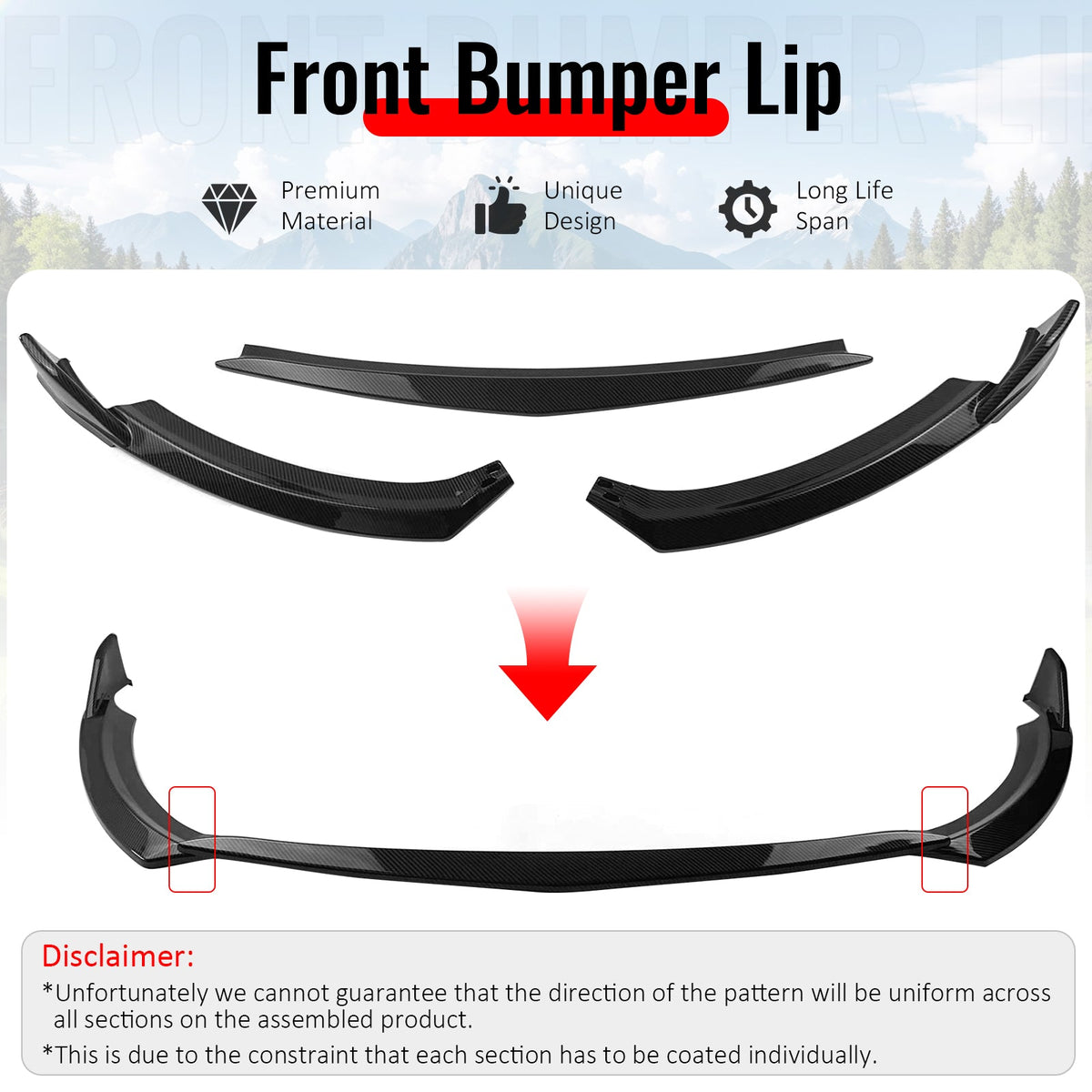 2022-2026 Toyota GR86 T Style Carbon Fiber Print Front Bumper Lip Spoiler PP