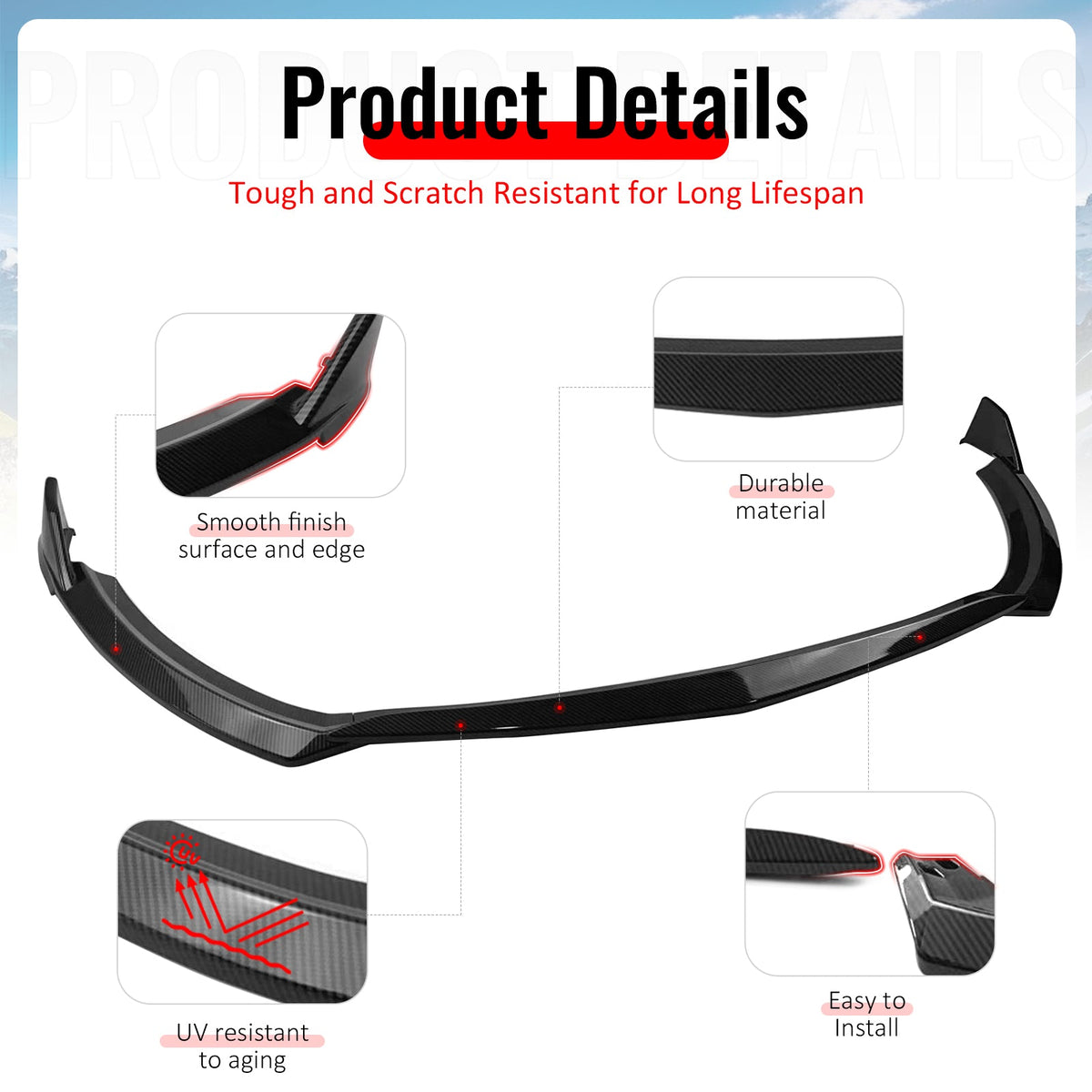2022-2026 Toyota GR86 T Style Carbon Fiber Print Front Bumper Lip Spoiler PP