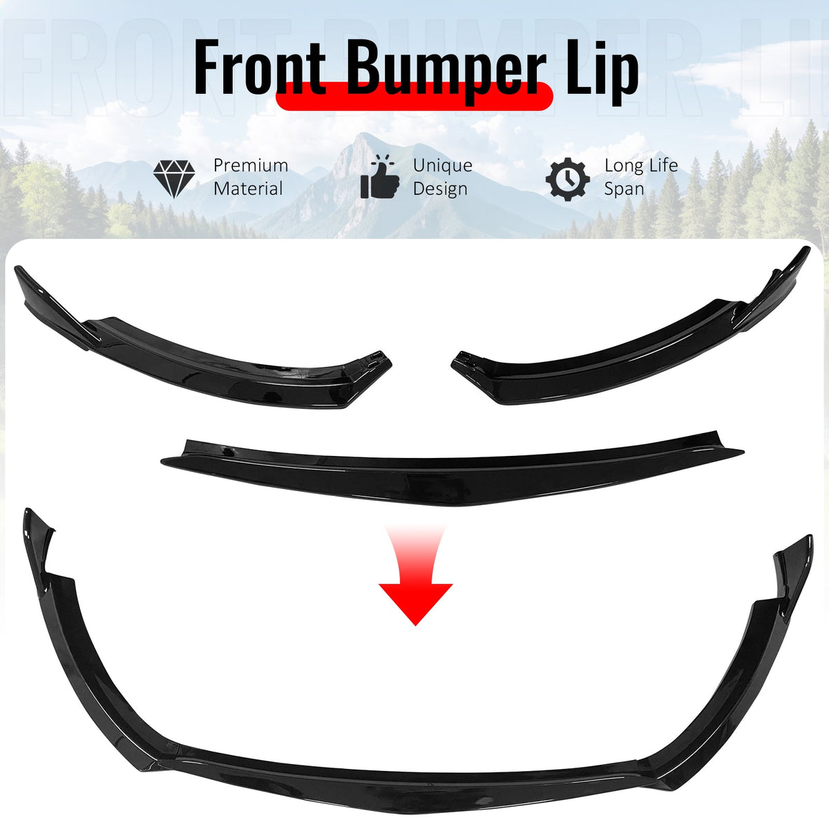 2022-2026 Toyota GR86 T Style Gloss Black Front Bumper Lip Spoiler PP