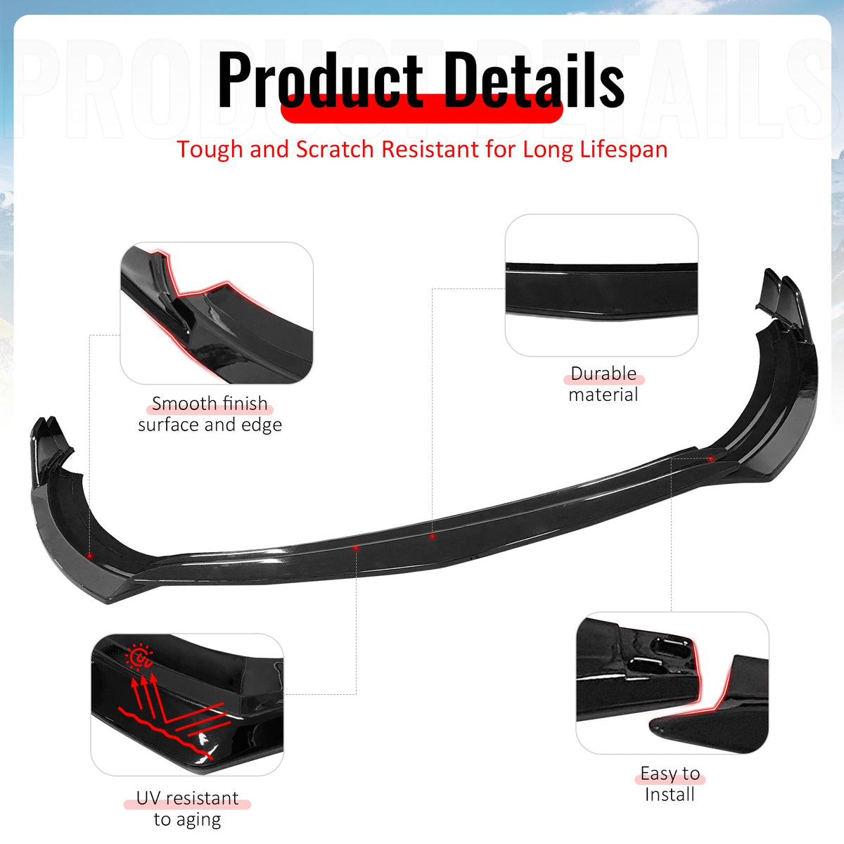 2022-2026 Toyota GR86 T Style Gloss Black Front Bumper Lip Spoiler PP