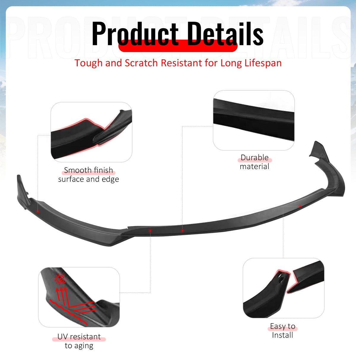 2022-2026 Toyota GR86 T Style Matte Black Front Bumper Lip Spoiler PP