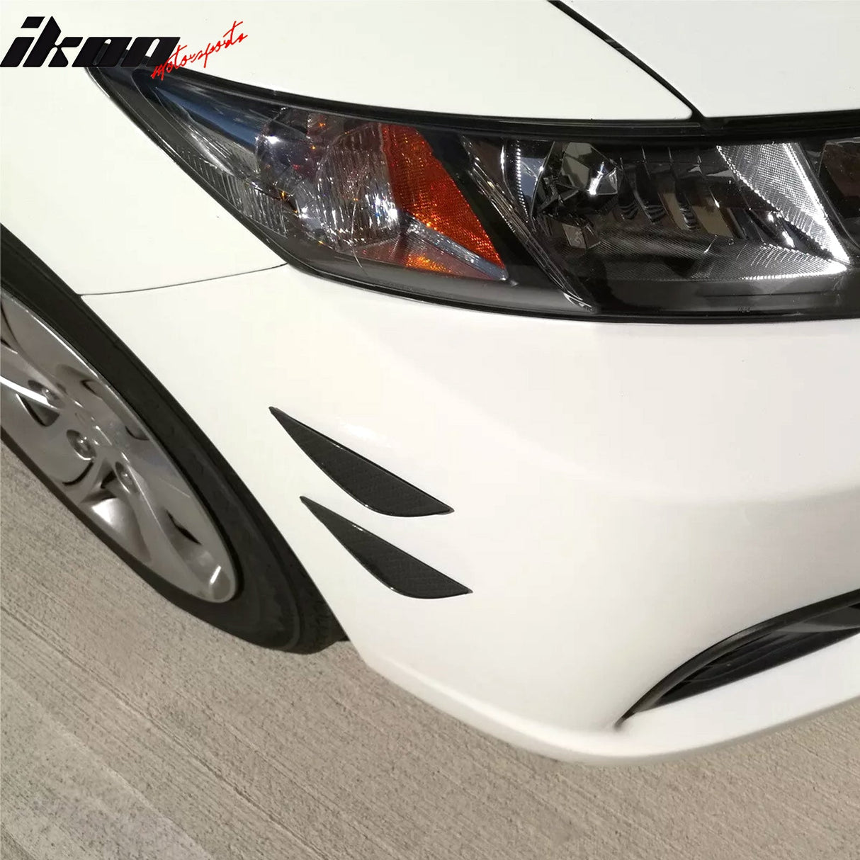 Universal 4PC Black Carbon Fiber Print Front Lip Splitter Canards Fin