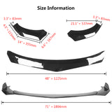 Universal 62"-66" Adjustable B Style Front Bumper Lip 3PC