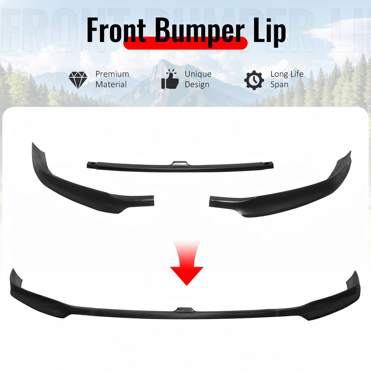 2010-2014 Volkswagen GTI MK6 EC Style Unpainted Black Front Bumper Lip PU 3PCS