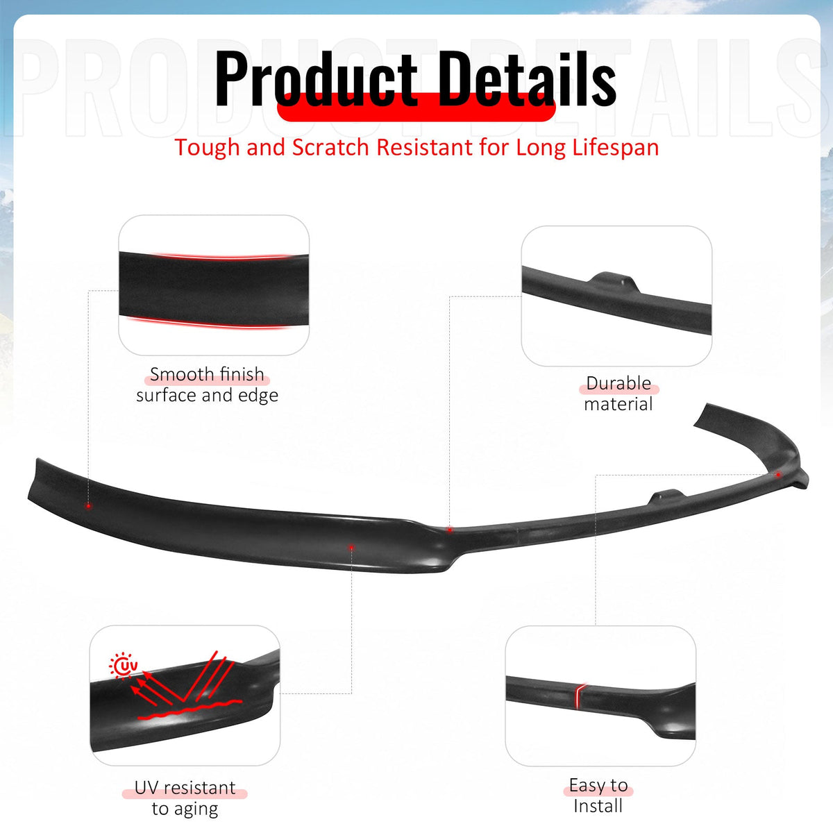 2010-2014 Volkswagen GTI MK6 EC Style Unpainted Black Front Bumper Lip PU 3PCS