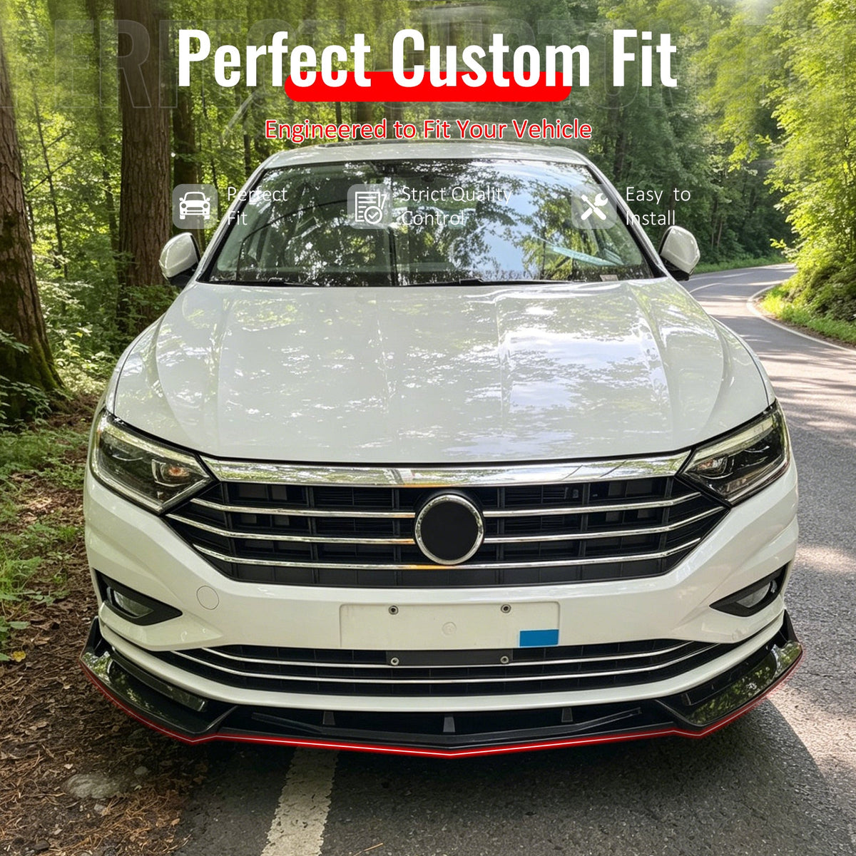 2019-2021 Volkswagen Jetta IKON V1 Style Gloss Black Front Bumper Lip PP 3PCS