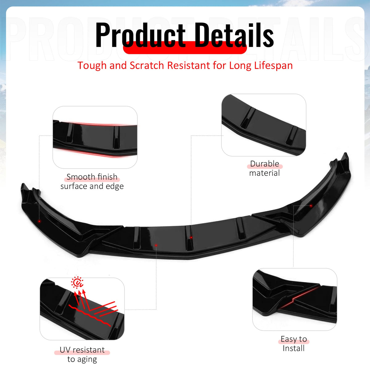 2019-2021 Volkswagen Jetta IKON V1 Style Gloss Black Front Bumper Lip PP 3PCS