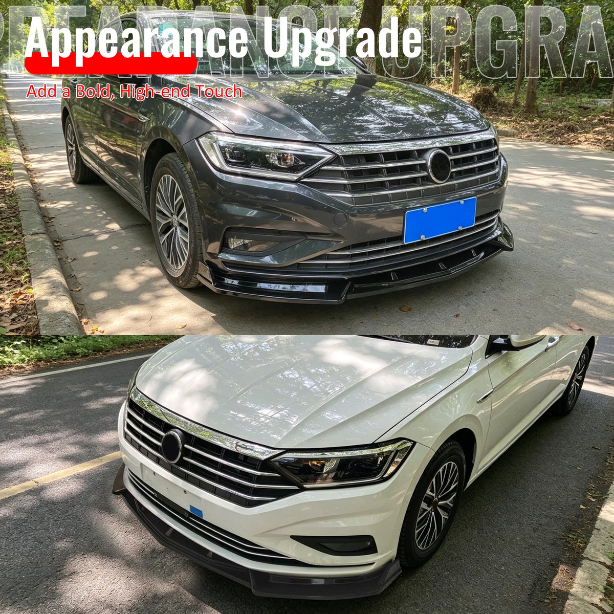 2019-2021 Volkswagen Jetta IKON V1 Style Gloss Black Front Bumper Lip PP 3PCS