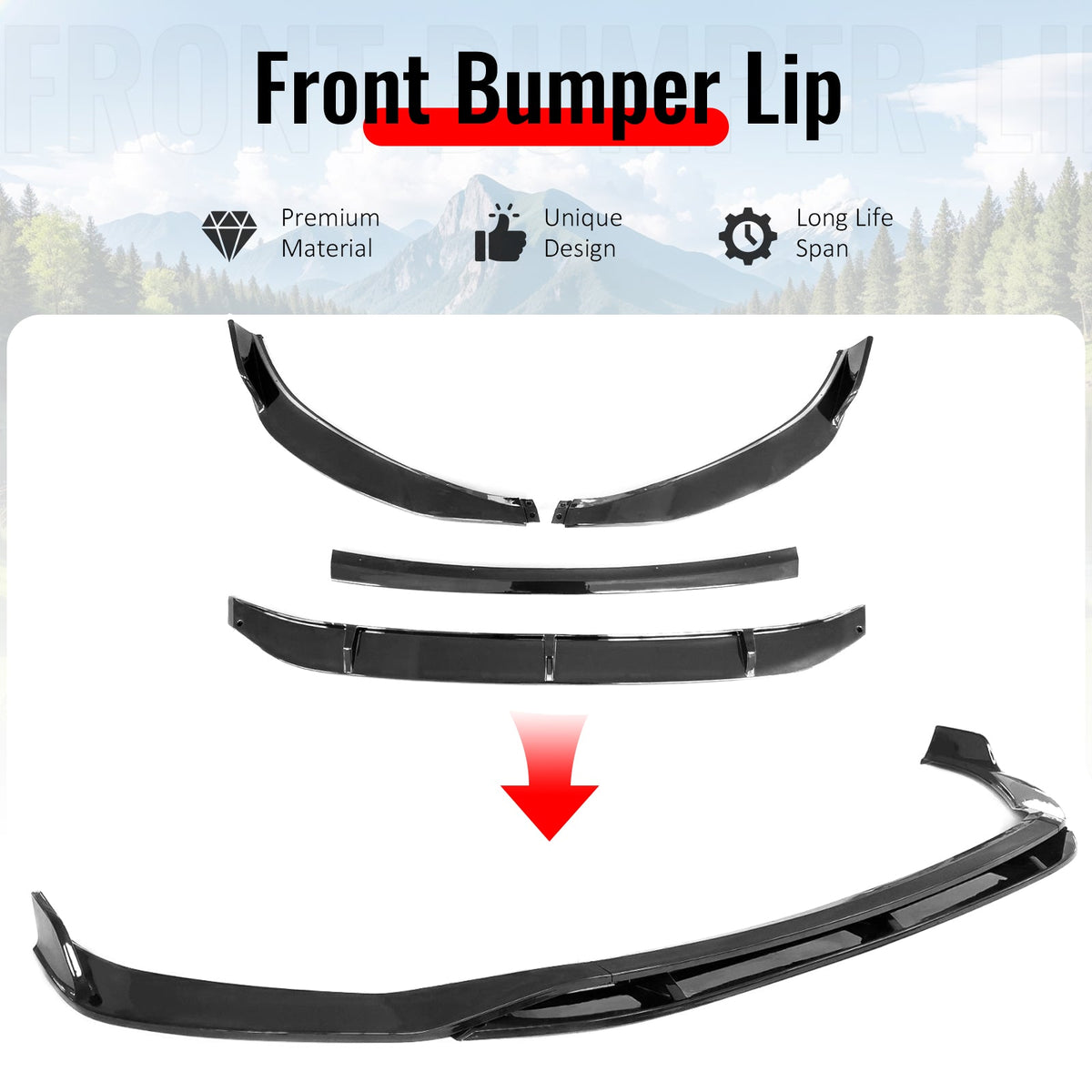 2019-2021 Volkswagen Jetta IKON V2 Style Gloss Black Front Bumper Lip PP 4PCS