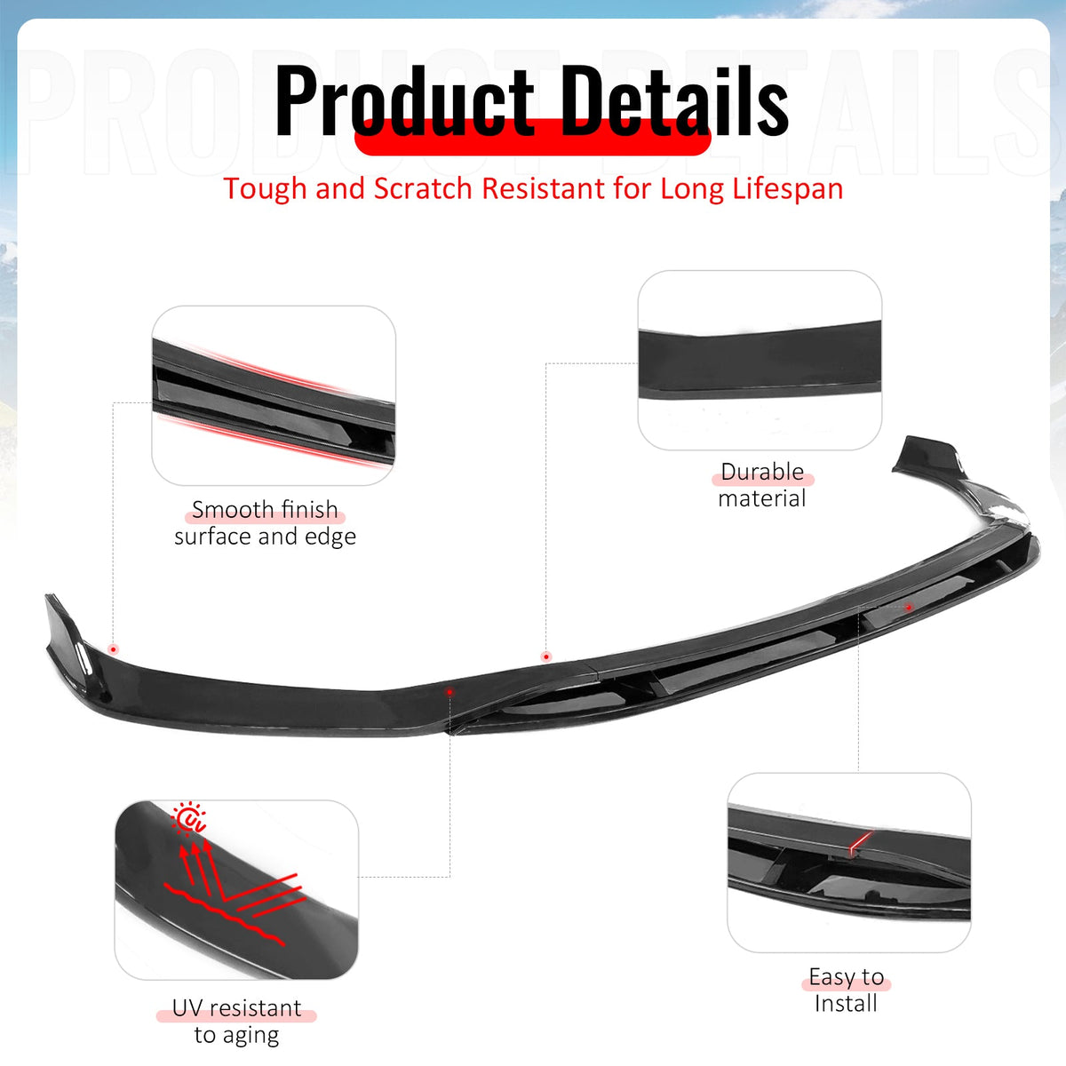 2019-2021 Volkswagen Jetta IKON V2 Style Gloss Black Front Bumper Lip PP 4PCS