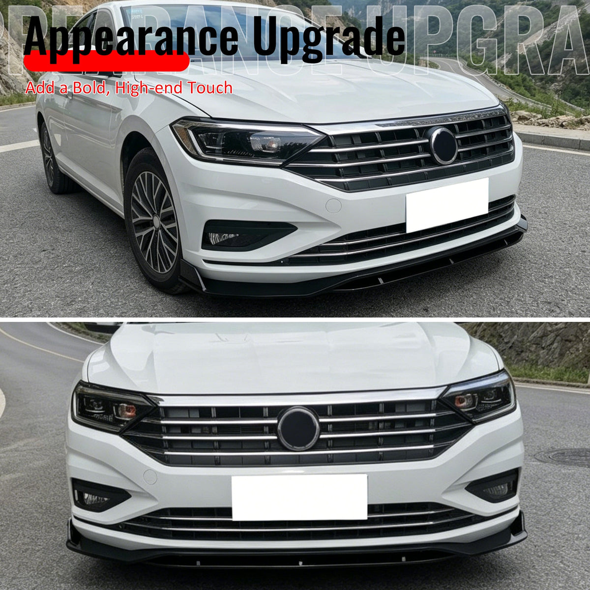 2019-2021 Volkswagen Jetta IKON V2 Style Gloss Black Front Bumper Lip PP 4PCS