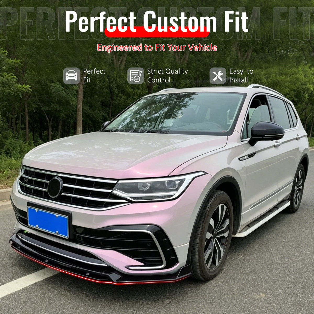 2022-2024 Volkswagen Tiguan R-Line IKON Style Gloss Black Front Bumper Lip PP 4PCS