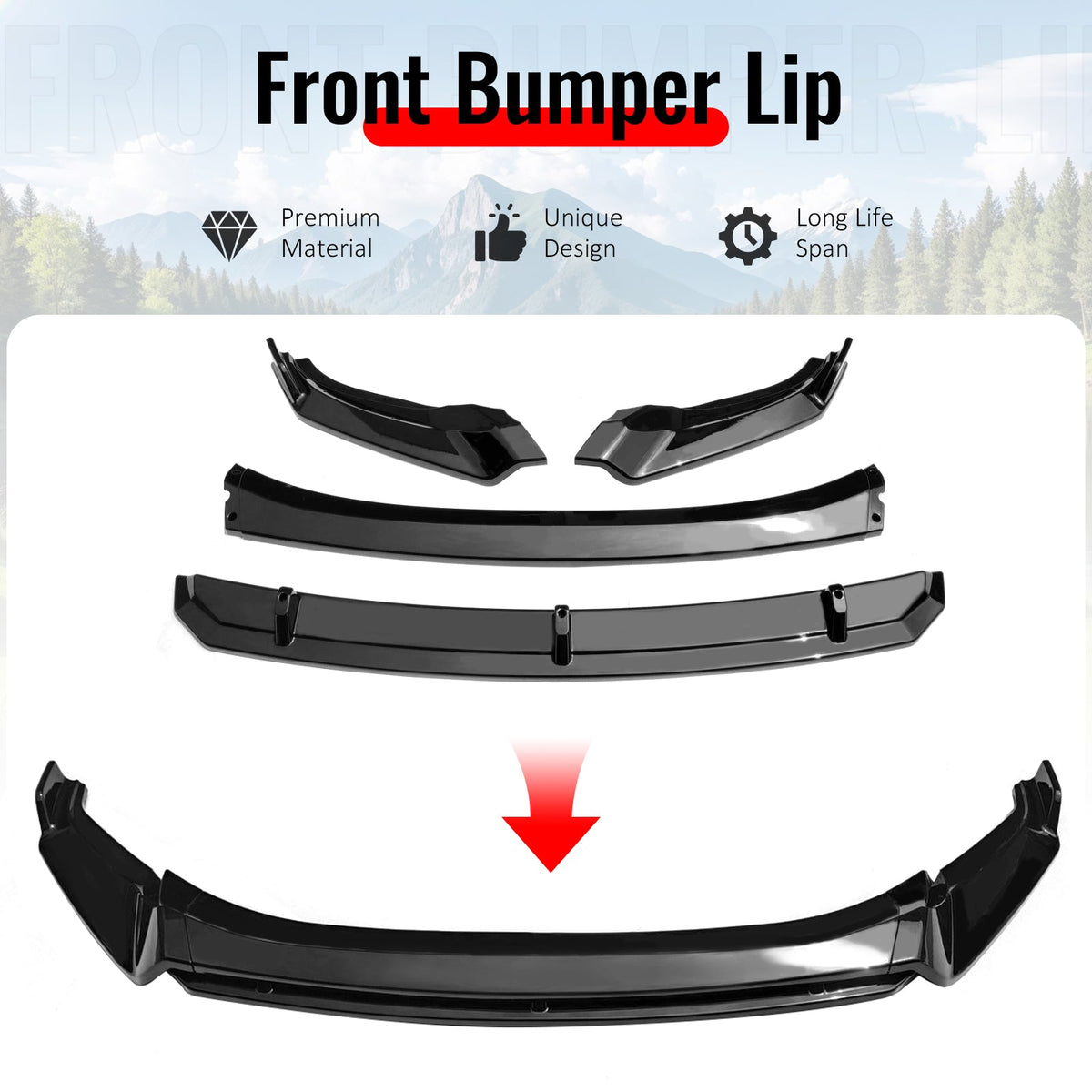 2022-2024 Volkswagen Tiguan R-Line IKON Style Gloss Black Front Bumper Lip PP 4PCS