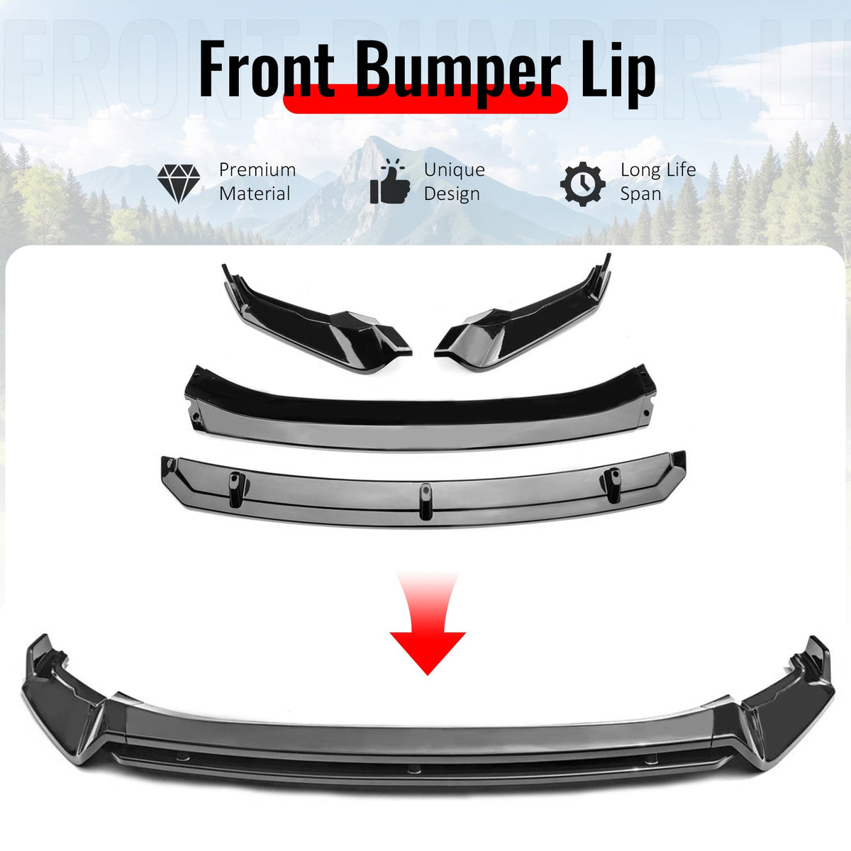 2022-2024 Volkswagen Tiguan SE S Wolfsburg IKON Style Gloss Black Front Bumper Lip PP