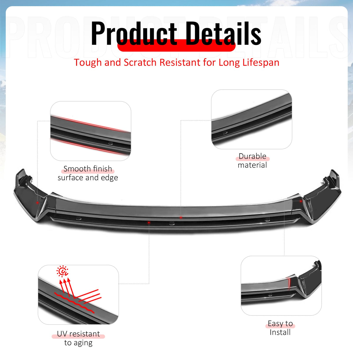 2022-2024 Volkswagen Tiguan SE S Wolfsburg IKON Style Gloss Black Front Bumper Lip PP