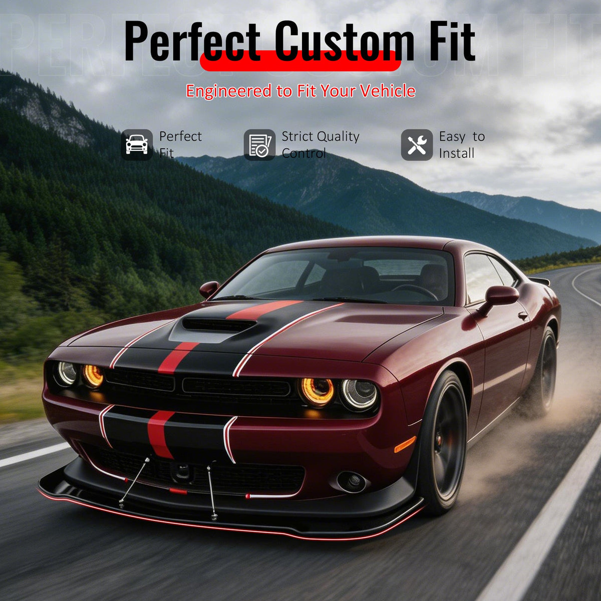 2015-2023 Dodge Challenger SRT Hellcat Carbon Fiber Print Front Bumper Lip PP 3PCS