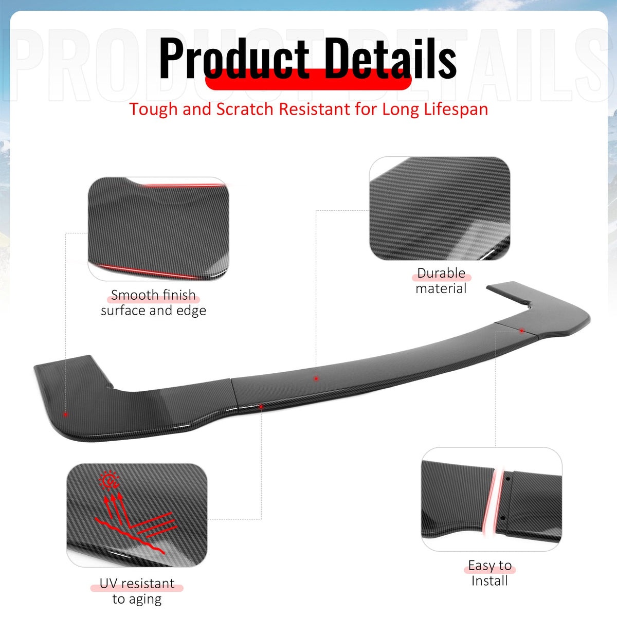 2015-2023 Dodge Challenger SRT Hellcat Carbon Fiber Print Front Bumper Lip PP 3PCS