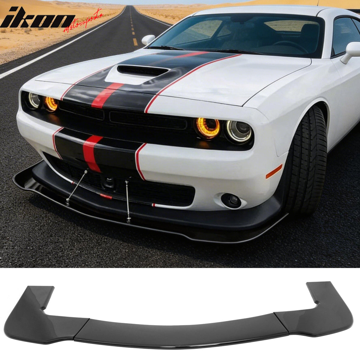 2015-2023 Dodge Challenger SRT Hellcat Gloss Black Front Bumper Lip PP 3PCS