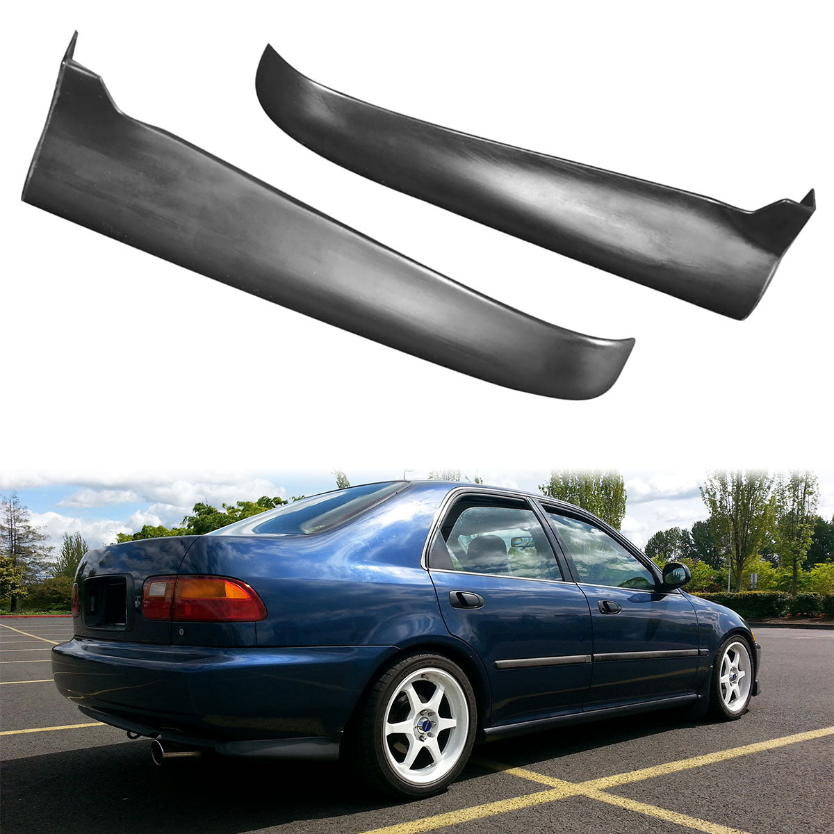 Rear Bumper Lip Spoiler for Honda Civic 1992-1995 PU Valance Spats 2PC