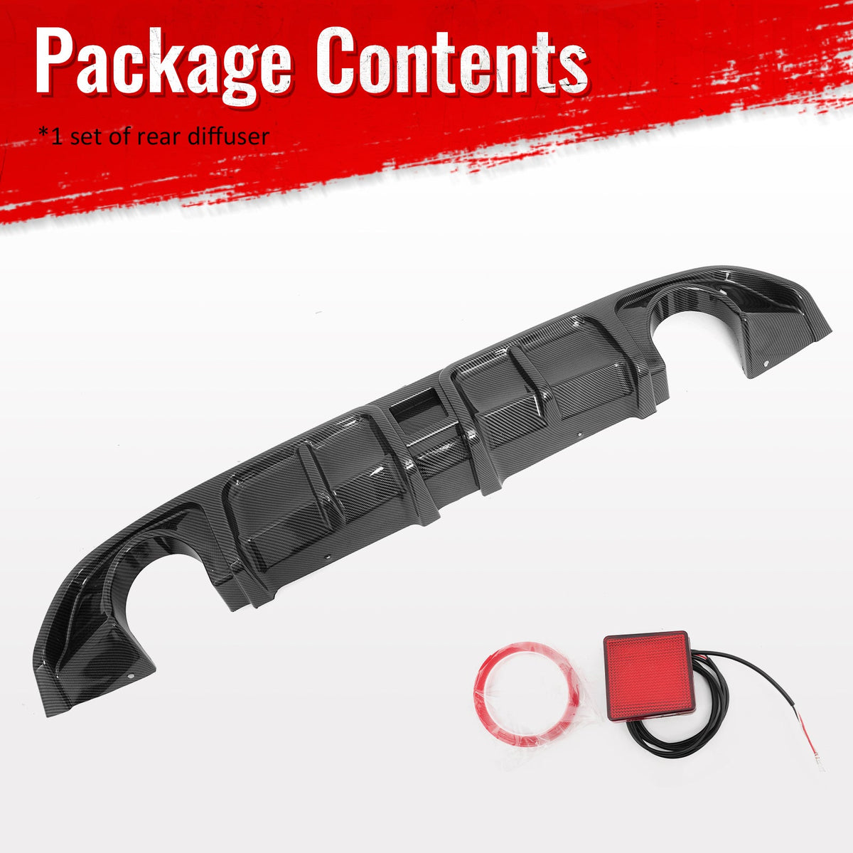 2017-2022 INFINITI Q60 Rear Diffuser Lip W/ LED Brake Light Lamp Carbon Fiber Print PP